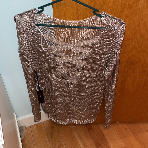Lulus sparkly criss cross back sweater rose gold silver ish- never worn - Picture 2 of 7